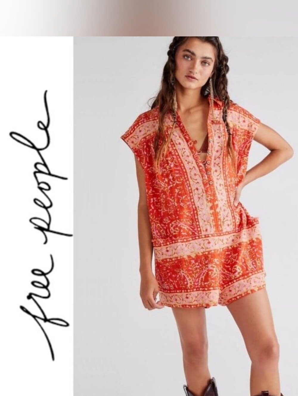Free People *Rare* Orange & Pink Printed Romper